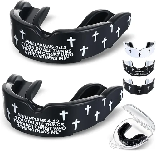Miniatura 15 de Yaomiao 2 piezas de protectores bucales cruzados para lucha libre, protectores dentales deportivos cristianos con estuche, protector bucal religioso