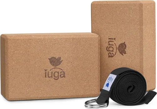 Miniatura 8 de IUGA Bloques de yoga con correa antideslizante de alta densidad de 9 x 6 x 3 pulgadas, bloque de yoga sólido y corcho con correa de yoga