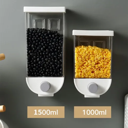 Miniatura 2 de Hemoton Contenedor de almacenamiento de granos de cocina montado en la pared, dispensador de cereales de plástico de 53 onzas con tapa hermética