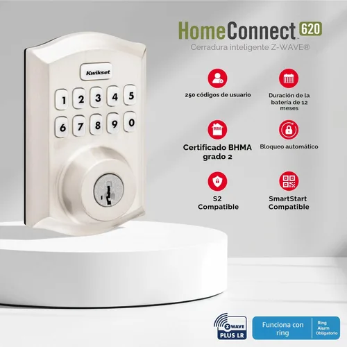 Miniatura 8 de Kwikset HomeConnect 620 Z-Wave de Largo Alcance Habilitado Cerradura Inteligente con Teclado Entrada sin Llave Conveniente, Códigos de Usuario