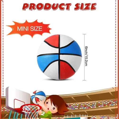 Miniatura 2 de Lenwen Paquete de 6 mini pelotas de baloncesto de goma de 6 pulgadas, pequeñas, color rojo, blanco y azul, a granel, para interiores y exteriores