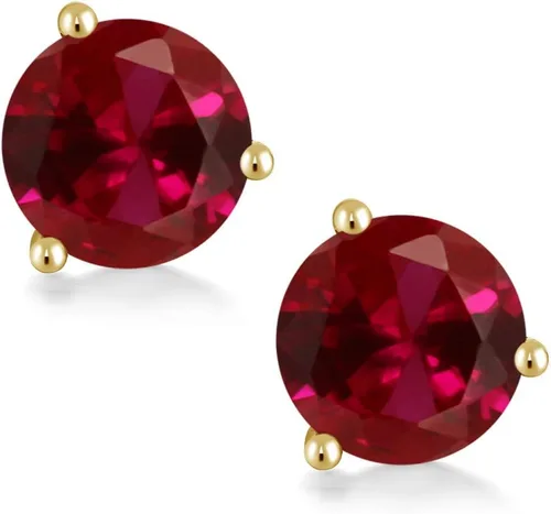 Miniatura 165 de Gem Stone King Aretes de oro de 14 quilates, 0.236 in, piedra natal redonda, Martini, 3 puntas, aretes de oro para mujer