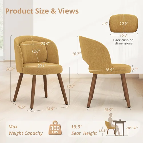 Miniatura 2 de LUE BONA Juego de 2 sillas de comedor, modernas sillas de cocina tapizadas con patas de madera maciza, respaldo curvado y soporte lumbar