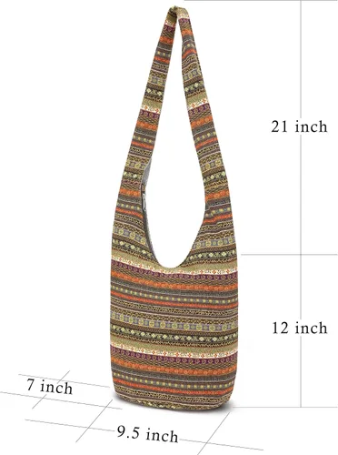 Miniatura 199 de Bolsa de hombro para mujer, de lona en estilo hippie/bohemio para llevar cruzada al hombro, disponible en diferentes colores y estampados