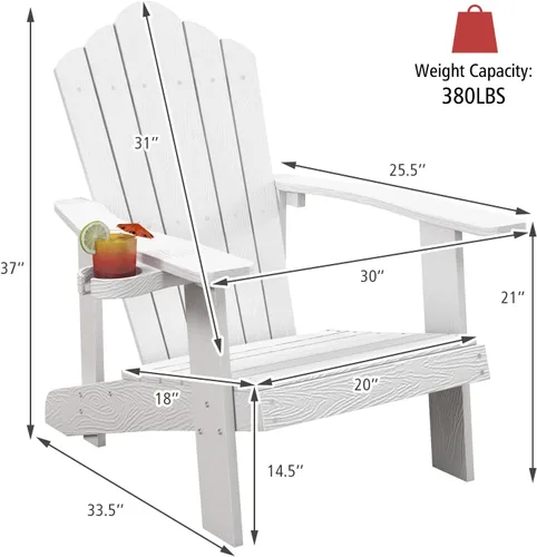 Miniatura 3 de Tangkula Silla Adirondack de gran tamaño, sillas de patio con soporte ajustable para tazas, sillones con caderas y listones, resistente a