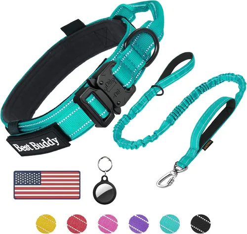 Miniatura 11 de AUBELL Collar táctico reflectante para perro, collares militares ajustables de servicio pesado K9 con asa y hebilla de metal de liberación rápida