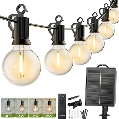 Brightown - Tira de luces solares para exteriores, impermeable, con bridas y ganchos remotos, luces de patio de 37 pies con 10 bombillas LED