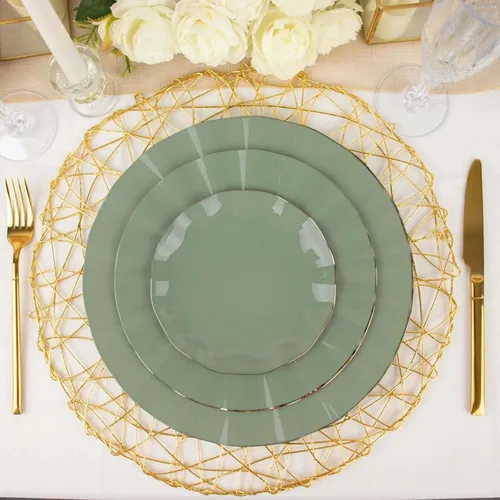 Miniatura 93 de Tableclothsfactory Paquete de 10 platos redondos de plástico negro de 6 pulgadas para ensalada de postre, platos desechables con borde ondulado