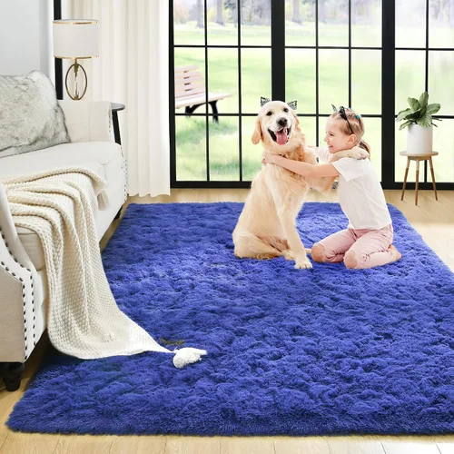 Miniatura 80 de Noahas - Alfombra suave y afelpada para habitación de niña y sala de estar, colorida, decoración para guardería, teñido anudado arcoíris, azul