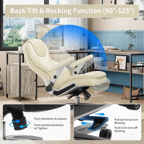 Miniatura 4 de Silla de oficina grande y alta con brazos 5D, silla de escritorio resistente de tela y piel sintética, soporte lumbar ajustable y altura, función