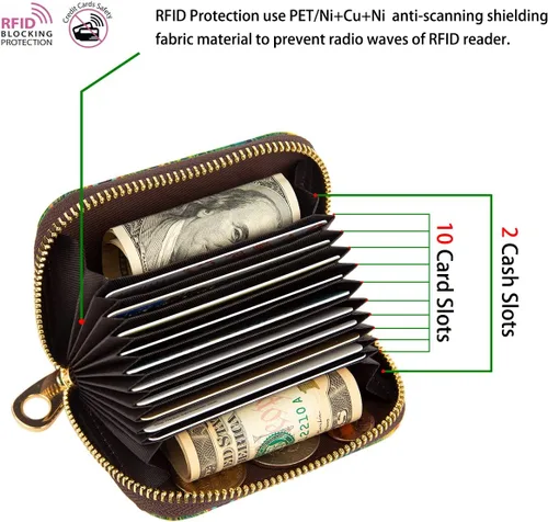Miniatura 6 de AIRMORS Tarjetero para mujer con cremallera de cuero con cierre RFID bloqueo llavero (AA Mandala in the Galaxy)