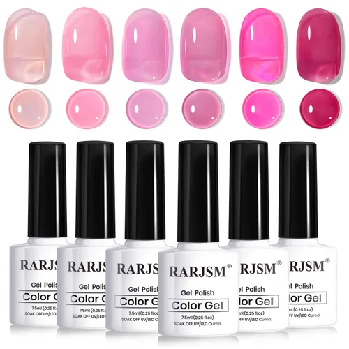 Miniatura 10 de RARJSM Juego de Esmaltes de Gel Nude Colección Jelly Pink de 6 Colores Naturales Transparentes Rosa Translúcido Lechoso Malva Morado Marrón Claro