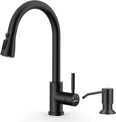 Miniatura 20 de WEWE Grifos de cocina con pulverizador desplegable, grifo de cocina de estilo granja en bronce cepillado con aceite, comercial, moderno, de arco