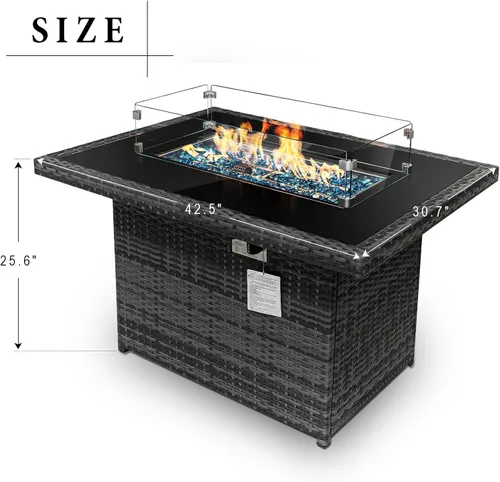 Miniatura 4 de BULEXYARD Mesa de mimbre de polietileno de 43 pulgadas para patio al aire libre con cubierta impermeable de 55,000 BTU de encendido automático