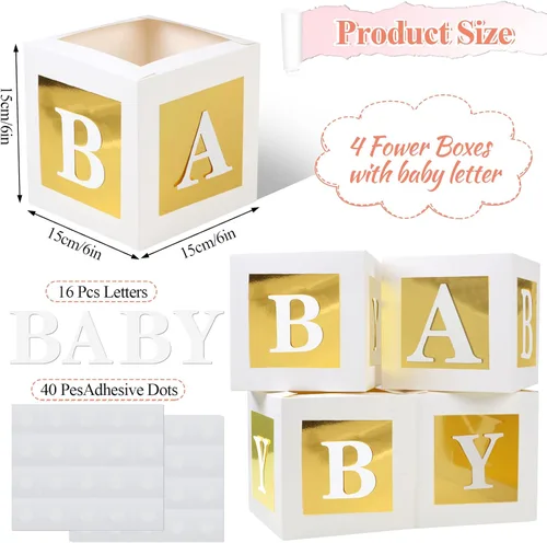 Miniatura 2 de 4 Piezas Cajas de Flores para Baby Shower Centros de Mesa Decoración Dorada Bloque de Bebé Soporte Floral Centro de Mesa Baby In Bloom Revelación