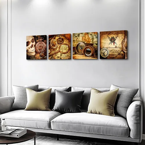 Miniatura 9 de hyidecorart Lienzo decorativo para pared de sala de estar, oficina, decoración de pared, pintura, decoración de dormitorio, brújula de barco pirata