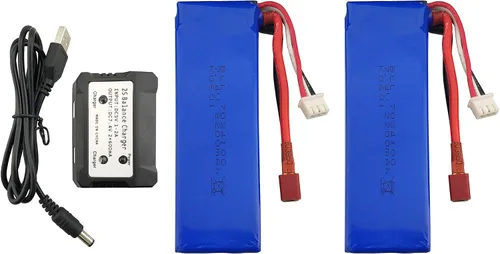 Batería de litio de 2 piezas de 7.4 V 2200 mAh con cargador 2 en 1 para WLtoys K949 10428 10428-A L202 RC control remoto de alta velocidad con