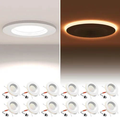 Miniatura 14 de 1 paquete de luces LED de 5/6 pulgadas con luz nocturna, iluminación LED empotrable retrofit de 5CCT, seleccionable de 2700K-6000K, regulable, 12W =