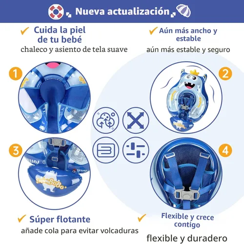 Miniatura 3 de Free Swimming Baby Flotador de piscina para bebés inflable con toldo solar, flotador de natación para bebés con esponja de seguridad y soporte