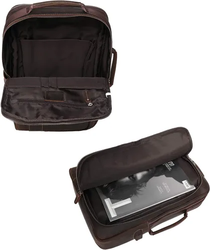 Miniatura 8 de Lannsyne Mochila de cuero de grano completo expandible 15.6 para computadora portátil, bolsa de viaje de hombro marrón, Marrón, L, Portátil