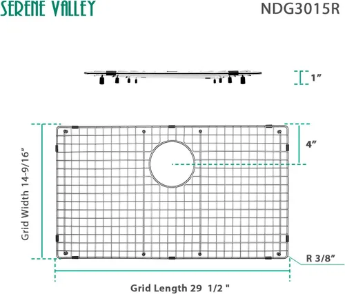 Miniatura 2 de Serene Valley Rejilla inferior del fregadero 29-1/2" X 14-9/16", drenaje trasero con radio de esquina 3/8", protector de fregadero NDG3015R