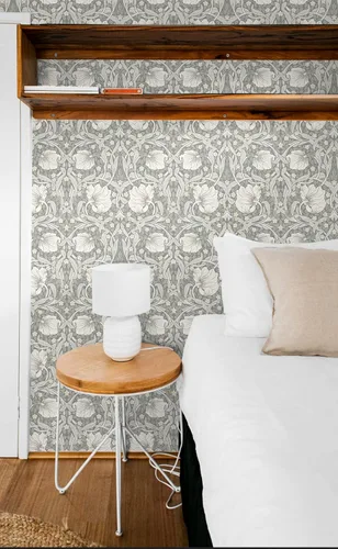 Miniatura 6 de NextWall - Papel pintado floral de pimpernel, de pelar y pegar (Gris aleación y Alabastro)