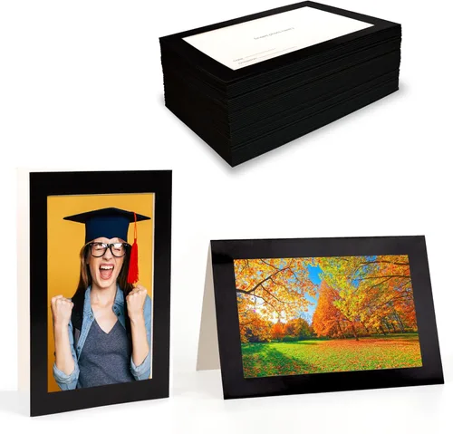 Better Office Products Tarjetas de notas con marco de fotos para fotos de 4 x 6 pulgadas, borde negro, paquete de 50, insertos de fotos con sobres