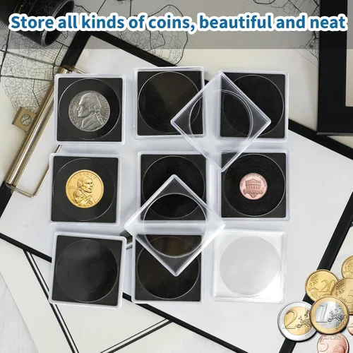 Miniatura 6 de 20 piezas de estuches ajustables de acrílico para colección de monedas con esponjas, soporte de monedas con cierre, estuches de protección