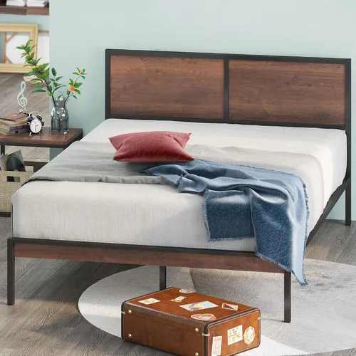 Miniatura 12 de ZINUS Mory - Marco de cama de metal y madera, soporte de listones de madera, no necesita somier, fácil de montar, tamaño individual