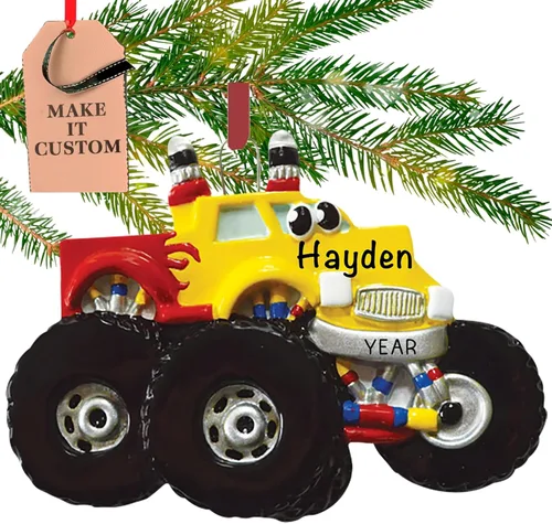 Adorno personalizado de camión monstruo 2026 | Personalizado las 24 horas, adornos de Navidad para niños grabados con láser para árbol | Regalo de