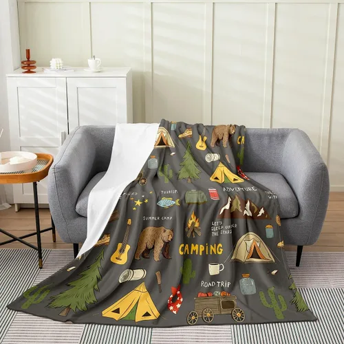Miniatura 32 de Erosebridal American Flag Blanket 40x50 Army Green Camo Flannel Blanket for Bed Sofa Crib Bear Claw Hunting Theme Bedroom Decor Camoflage Camping
