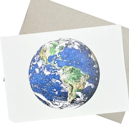 Tarjeta de felicitación de la Tierra (7 x 5 pulgadas, 1 tarjeta, interior en blanco) Tarjeta clásica de Bon Voyage para un viajero del mundo,