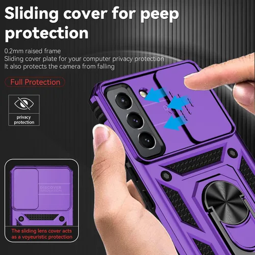 Miniatura 4 de Funda para Samsung Galaxy S22, con cubierta para lente de cámara, protector de pantalla HD, [grado militar] anillo de montaje en coche con soporte