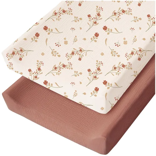 Konssy Funda para cambiador de muselina para bebés, niñas y niños, 100% algodón, ajustada, para pañales, sábanas suaves y transpirables, paquete de