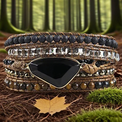 Miniatura 43 de ZOSOJONA - Pulseras bohemias hechas a mano de piedra natural, que dan vuelta, con cuentas de cristal de turquesa