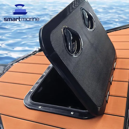 Miniatura 6 de smartmarine 24"x14" Marine Boat Deck Hatch Cover,Boat Access Hatch & Lid, 2pcs Hatch Handles Lock.Black/White Negro
