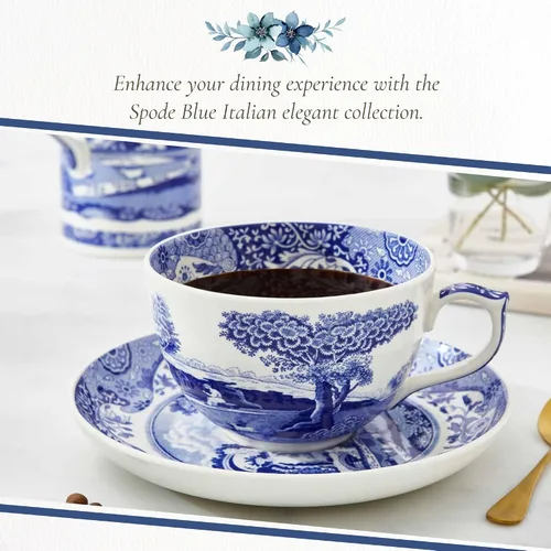 Miniatura 5 de Spode Taza de té y platillo italiano azul, juego de 4 tazas gigantes, taza de café, taza de 20 onzas para té, lattes, expresos y bebidas calientes