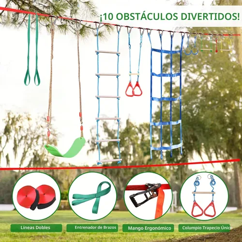 Miniatura 3 de Dripex - Carrera de obstáculos ninja warrior de 50 pies para niño con accesorios completos, columpio, trapecio, escalera de cuerda, red