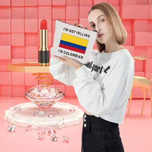 Miniatura 5 de LEVLO Divertidas bolsas de cosméticos con la bandera de Colombia, recuerdos, no estoy gritando, soy colombiano, bolsas de maquillaje con la bandera