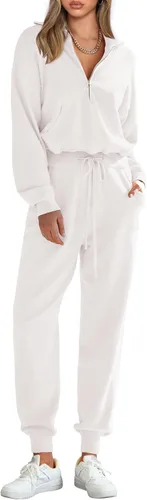 Miniatura 134 de PRETTYGARDEN Conjunto de suéter de 2 piezas para mujer, sudadera con cremallera, pantalones deportivos, ropa casual