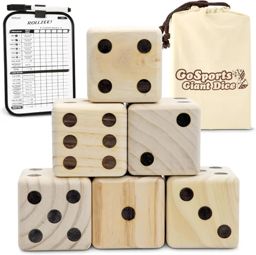 Miniatura 8 de GoSports Juego de dados gigantes de madera con marcador Rollzee y Farkle, incluye 6 dados, marcador de borrado en seco y bolsa de lona, elige dados