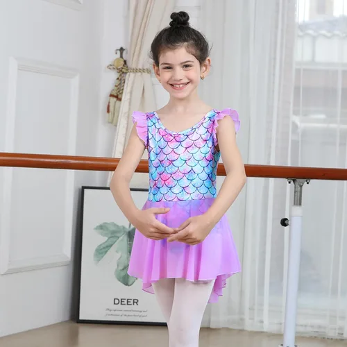 Miniatura 63 de LUOUSE Elegante leotardo de ballet para niñas con falda, mangas con volantes y volantes, perfecto para baile y gimnasia