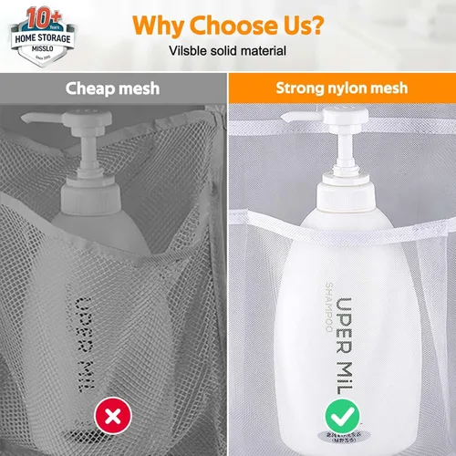 Miniatura 3 de MISSLO Bolsillos de malla para colgar con capacidad para 340oz/1000ml, organizador de ducha de champú con ganchos para colgar sobre la puerta