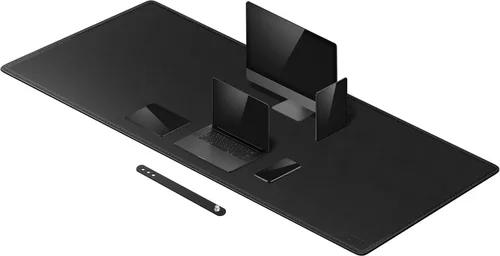Miniatura 37 de Cacoy Tapete de escritorio de cuero, 70.8 x 24 pulgadas, tamaño mega, extendido, tapete de escritorio profesional para escritorio completo, Negro