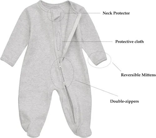 Miniatura 3 de Aablexema Pijama de bebé con puños de manopla, doble cremallera, ropa de algodón para bebés, pijamas para dormir con pies