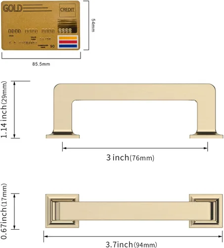 Miniatura 5 de Amerdeco - Paquete de 10 tiradores de latón cepillado para armarios con orificio central de 3 pulgadas (76 mm), tiradores para armarios de cocina