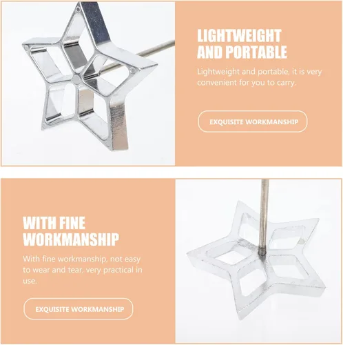 Miniatura 4 de YARDWE 1 juego de timbale de roseta de aluminio para gofres con mango de madera, molde de estrella hueca sueca para rosetón, bunuelos, galletas