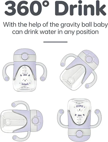 Miniatura 4 de Bunnytoo Vaso para beber con popote con peso de 1 a 3 años de edad, 8 onzas sin BPA Tritan taza de agua para bebé con asas, taza de entrenamiento