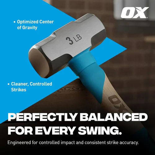 Miniatura 6 de OX Tools Pro Series - Martillo para enmarcar California de 3 libras, martillo de garra recta de cara fresada con cabeza de acero forjado y mango