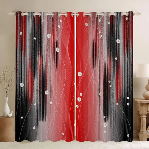 jejeloiu Cortinas rojas y negras para dormitorio (2 paneles, 38 x 45 pulgadas) con líneas geométricas de rayas 30% a 50% cortinas opacas para niños